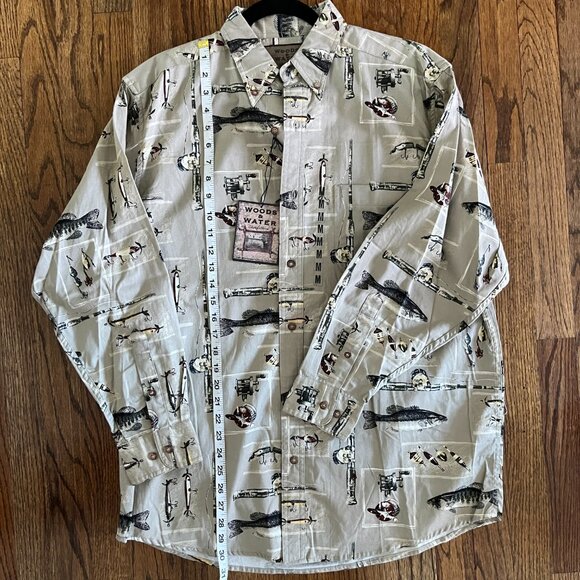 Woods & Water Outfitters Fishing Themed Button Up Long Sleeve Shirt NEW M - Picture 7 of 8